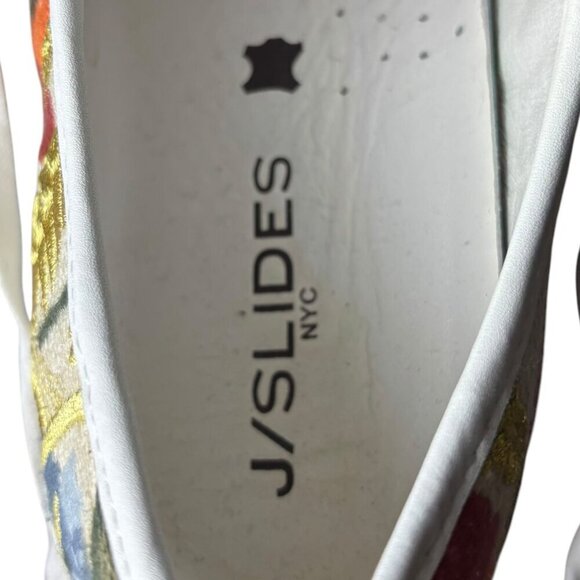 J Slides Women's 9 Noir‎ Floral Embroidered Platform Sneaker White Beige Artsy - Picture 9 of 10
